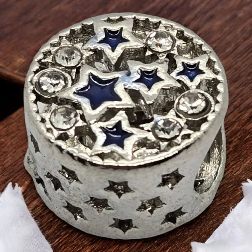 Celestial Star Charm Silver Blue Enamel Rhinestone Bracelet Bead European NWT